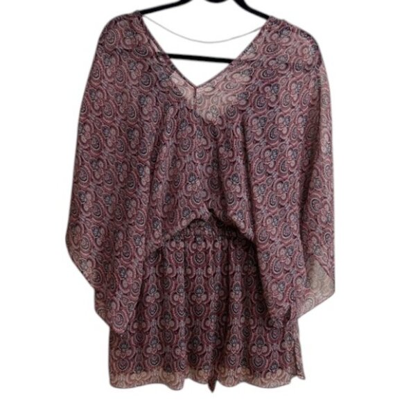 Ella Moss burgundy red silk paisley print draped tunic top size M - Picture 3 of 6